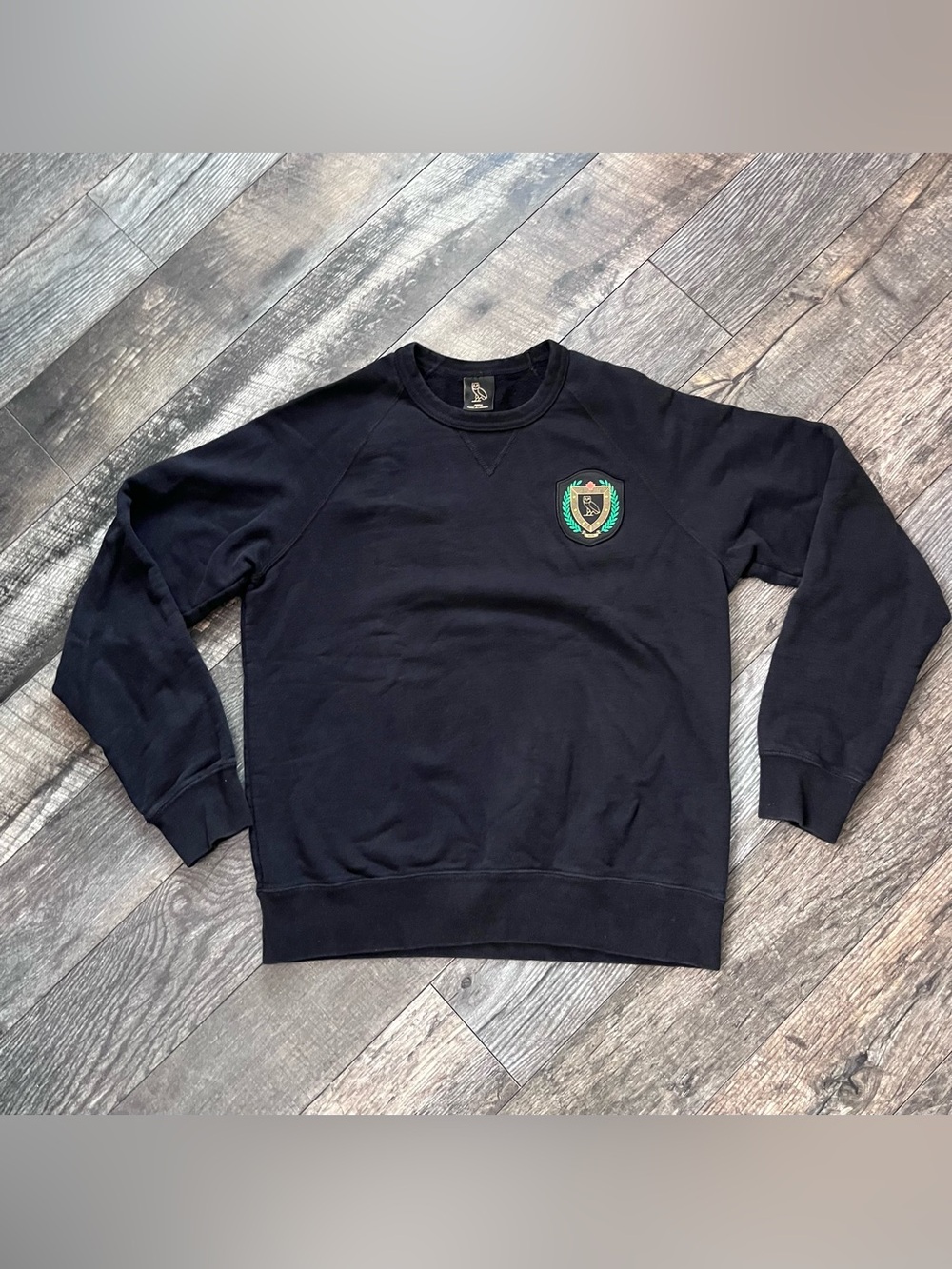 OVO October's Very Own Collegiate Crest Raglan Crewneck Sweatshirt Black Small